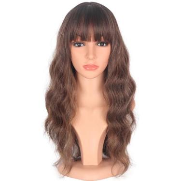 Imagem de Peruca SYMEIW Ombre Brown Wavy 18 polegadas de cabelo sintético com fr