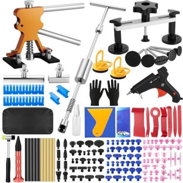 Imagem de oranqran Kit de extrator de amassado de carro, 145 peças, ferramentas de reparo de carroceria, ferramenta de remoção de amassados sem pintura com levantador de amassado ajustável e extrator de ponte