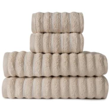 Imagem de Jogo de Toalhas 4 Peças 2 Banho e 2 Rosto 100 Algodão e Alta Absorção 