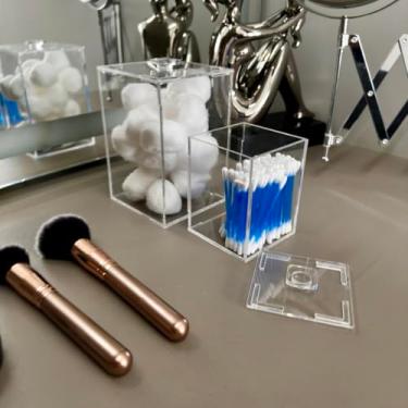 Imagem de Kit Porta Algodão e Porta Cotonetes em Acrílico Transparente – Organizador Prático para Banheiro e Maquiagem