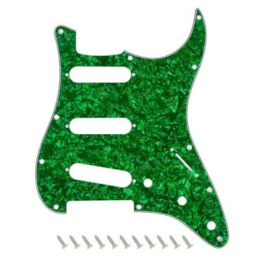 Imagem de Banworks 4 Ply Strat SSS Pickguard Placa de arranhão para guitarra elétrica de 11 furos para para-lama EUA/Mexicano estilo moderno Stratocaster ST JT/HB-01 verde pérola