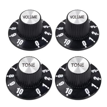 Imagem de Banworks Botões de controle de guitarra métricos 18 estrias, 2 tons, 2 volumes, botões de velocidade, botões de alumínio para chapéu de bruxa 6 mm (15/64 polegadas) para guitarras elétricas Epiphone
