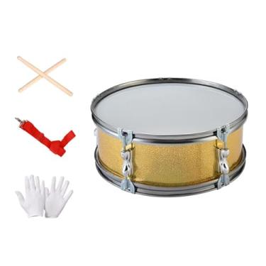 Imagem de KiBcsLic Caixa de 35 cm para prática de som único, tambor de poliéster com pele para iniciantes, multiuso, com luvas e baquetas, Dourado