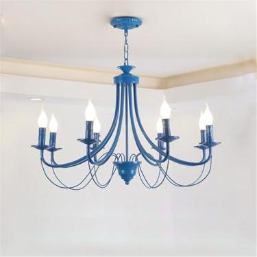 Imagem de Lâmpada Pendente Candelabro Americano Simples Com LED: Modelo Com Personalidade E Criatividade, Adequado Para Sala De Estar, Restaurante, Quarto, Estudo, Villa, Hotel (B Azul A 8 luzes)