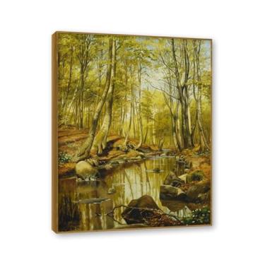 Imagem de NHLDZYH Moldura externa de teca. Famosas pinturas a óleo (paisagem 15) por Peder Mork Monsted, reprodução impressa em tela, arte de cenário para decoração de sala de estar. 70 x 90 cm - 27,6 x 35,4