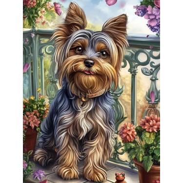 Imagem de YL Mainland Yorkshire Terrier Kits de pintura de diamante para adultos animais cães kit de arte 5D broca completa diamante artesanato presentes para mulheres decoração de parede de casa 30,5 x 40,6 cm