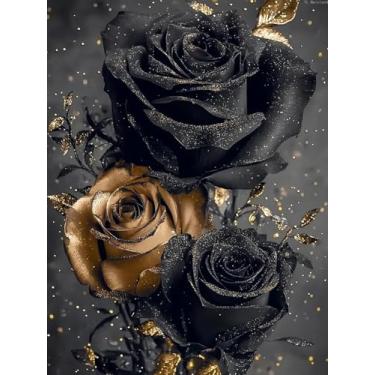 Imagem de YL Mainland Kits de arte 5D de rosas pretas e douradas para adultos, faça você mesmo, flores, pontos, pinturas, arte, diamante, decoração de parede, presentes para mulheres e homens, 30 x 40 cm