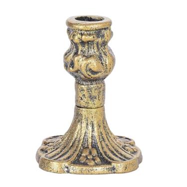 Imagem de Sungmor Castiçal vintage de ferro fundido dourado – Suporte de vela cônica rústica decorativa de 11 cm de altura – Castiçal pesado de estilo antigo para mesa central, cornija de lareira ou decoração