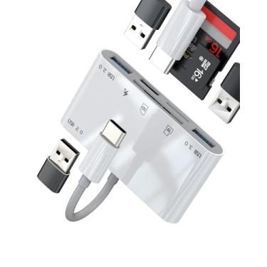 Imagem de Leitor de cartão SD para hub adaptador de iPhone, USB (6 em 1), cartão de memória de câmera digital para iPad, MacBook, compatível com Samsung Accessorie para Apple tipo C, porta conversor de flash