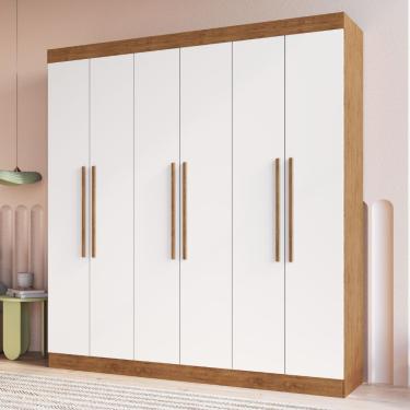 Imagem de Guarda Roupa Casal 6 Portas Em MDF Darwin Doripel - Off White/Nogueira