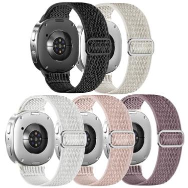 Imagem de Huadea Pacote com 5 pulseiras de nylon elástico compatível com Galaxy Watch 8 de 40 mm e 44 mm/Galaxy Watch 8 Classic de 46 mm, pulseira esportiva macia de laço solo para mulheres e homens