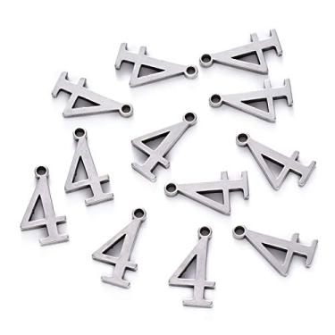 Imagem de Pingentes Pandahall 100 peças número 4 de aço inoxidável 15 x 8 x 1,5 mm algarismos arábicos para fazer joias DIY