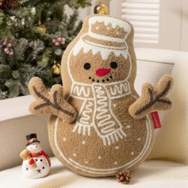Imagem de Phantoscope Travesseiro de pelúcia Merry Christmas, almofada de pelúcia em forma de boneco de neve com braços de ramo faça você mesmo, almofada decorativa de Natal para sofá, bege, 48 x 29 cm