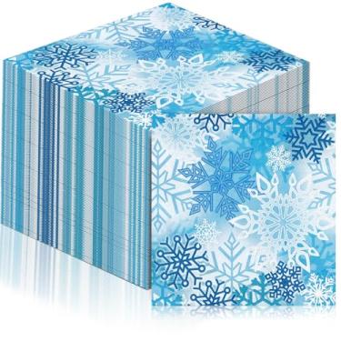 Imagem de Feifeiya 60 guardanapos de papel de coquetel de flocos de neve de inverno 16,5 x 16,5 polegadas guardanapos de papel descartáveis sobremesa bebida guardanapo para decoupage, almoço, festa, casamento
