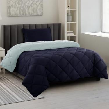 Imagem de Conjunto de edredom reversível de 2 peças LUX Decoration – Material de poliéster macio e leve, para decoração de quarto, inclui 1 edredom e 1 fronha (azul marinho, solteiro)