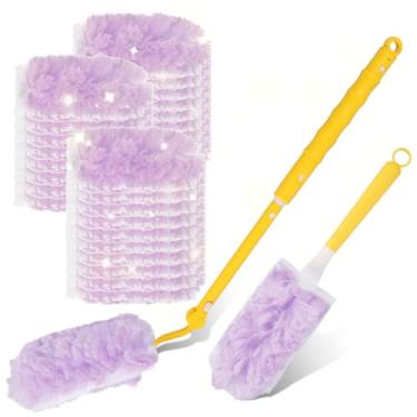 Imagem de Pacote com 30 refis de espanador, espanador de penas multisuperfície com haste retrátil, cabo extensível de 9,5 m com gancho extra seguro, kit de ferramentas de limpeza para limpeza de casa