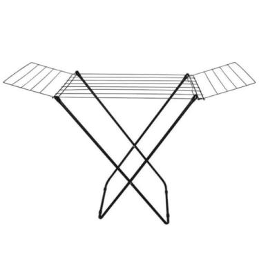 Imagem de Varal de Chão Dobrável Com Abas Reforçado em Aço Suporta 9,7kg Retrátil Preto Branco(Preto)
