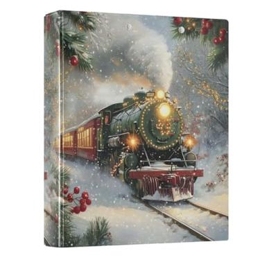Imagem de Fichário com 3 argolas, trem de Natal, floco de neve, fichários de 3,8 cm, três argolas com prancheta, serve para papel de 21 x 28 cm, 3 bolsos internos de PVC transparentes para material de