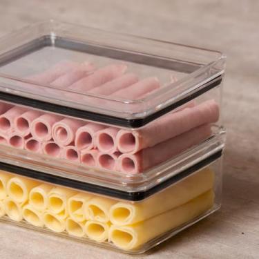 Imagem de Kit 2 Porta Frios com Tampa Duplo 770ml Para Queijo Presunto Pote Hermético Mantimentos Acrilico (KIT C/ 2UN)