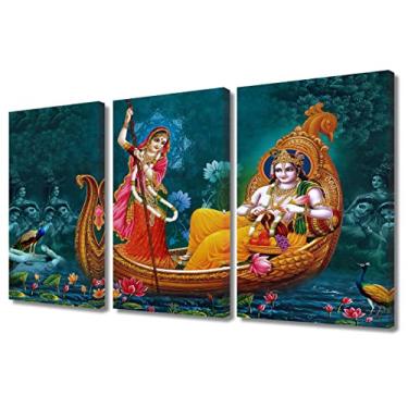 Imagem de TUMOVO Arte de parede em tela Radha Krishna Deus hindu arte de parede para sala de estar Índia imagens religiosas para quarto decoração de casa moderna escritório decoração de banheiro arte emoldurada