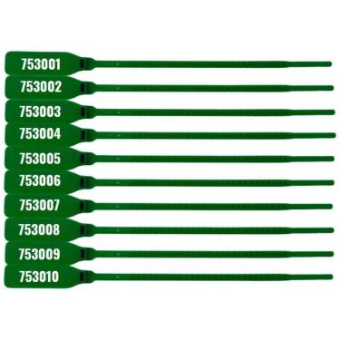 Imagem de Kit 100 Lacres Segurança Numerado Malote Plástico 16Cm Verde