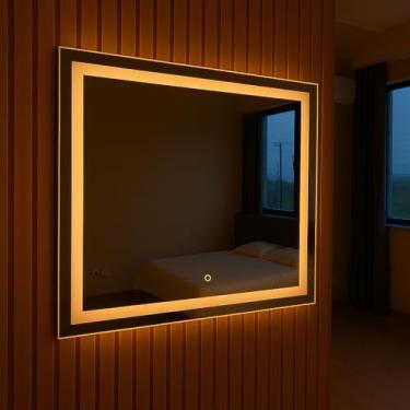 Imagem de Espelho Quadrado com LED Jateado – Design Moderno, Varias Dimenções (Luz Quente, 80x80)