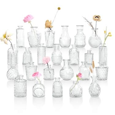 Imagem de GarDream Vasos Bud a granel 24, vaso de vidro pequeno transparente para decoração de mesa de centro de mesa, mini vasos de vidro duráveis para flores, vaso de flores decorativo para decoração de