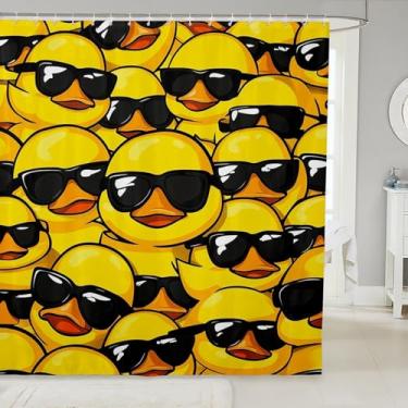 Imagem de Erosebridal Linda cortina de chuveiro de pato amarelo 182,88 cm L x 182,88 cm C óculos legais cortinas de banheiro de pato de borracha engraçada para crianças, meninos, meninas, adolescentes, animais