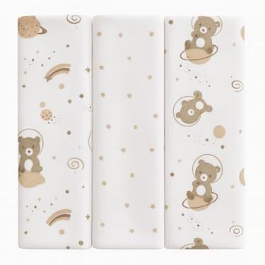 Imagem de Kit 3 Cueiros Bebê 100% Algodão 80x50cm – Macio, Confortável, Estampado – Ideal Para Recém-Nascido, Enxoval e Presente Infantil (Branco/Bege)