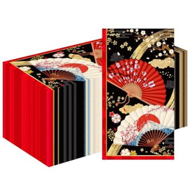 Imagem de Deorfuy Decorações de festa japonesa Hibachi, 100 folhas de guardanapos de festa Hibachi descartáveis, ventiladores de papel de estilo japonês asiático, suprimentos de papel decoração para chá de bebê