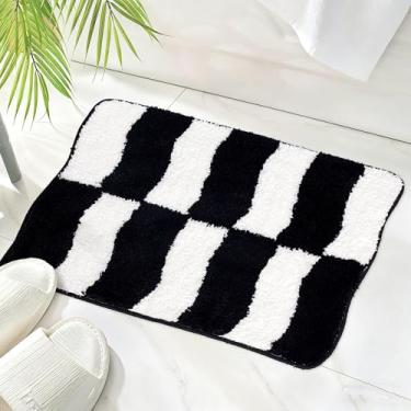 Imagem de Tapete xadrez antiderrapante para banheiro, blocos ondulados, tapete de banho de microfibra absorvente fofo, lavável, tapetes de banheiro clássicos modernos, tapete de banheiro para pia de chuveiro