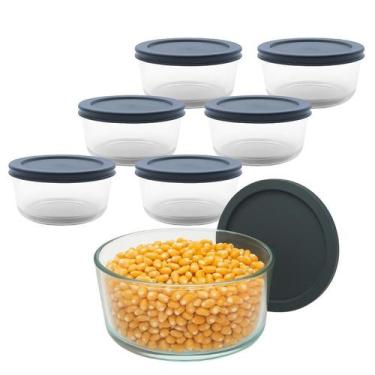 Imagem de Kit 8 Pote de Vidro Redondo Bowl C/ Tampa Hermética Marmita Vedação Fi