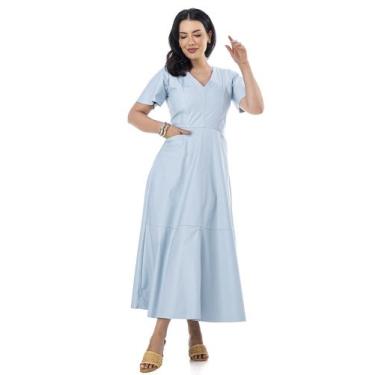 Imagem de Vestido Veneza Couro Legítimo Pele Mania - PV2945, Azul claro 10, GG