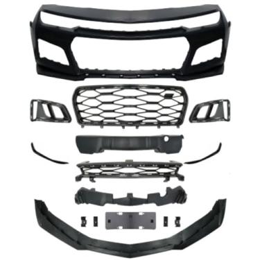 Imagem de Grelha de para-choque de carro para-choque dianteiro Spoiler de lábio kit de carroceria surround frontal capa de farol de neblina compatível com Camaro LS-ZL1 2019-2023 exterior