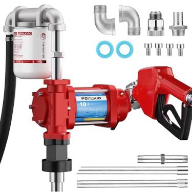 Imagem de POXURIO Bomba de transferência de combustível, bomba de transferência 10GPM 12V com mangueira de descarga e bocal automático, ferro fundido resistente para gasolina, diesel, querosene, biodiesel