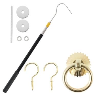 Imagem de Kit de sistema de puxar para baixo de escada - Substituição do conjunto de ganchos do sistema de tração do sótão para cordas com haste de extensão de 164 cm e ferramenta de peças de alça de gancho de