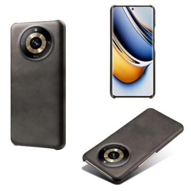 Imagem de Capa para OPPO Realme 11 Pro PLUS 5G,Proteção contra quedas,Casca de volta de cor sólida simples,Design de couro de imitação de plástico-Black