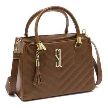 Imagem de Bolsa Feminina Lorena Bordada material ecológico Média Forrada Tiracol