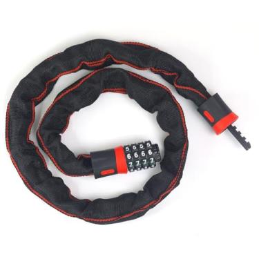 Imagem de Cadeado de corrente de bicicleta, combinação reinicializável de 4 dígitos, bloqueio de corrente de bicicleta resistente anti-roubo com manga protetora, corrente de segurança para bicicleta, e-bike