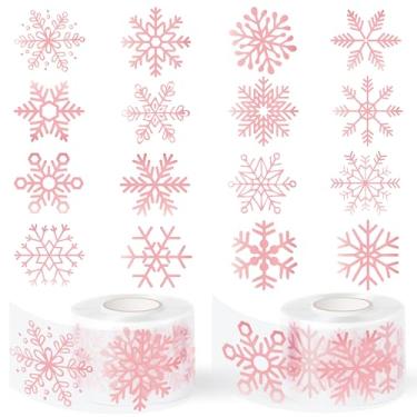 Imagem de A1diee Adesivos de rolo de floco de neve de folha de ouro rosa de Natal - 1000 peças rosa floco de neve redondo envelope selo impermeável adesivos estéticos presentes para festa de aniversário