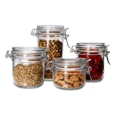 Imagem de Conjunto de 4 Potes Herméticos de Vidro para Mantimentos, Tampa com Trava, Organizador de Cozinha