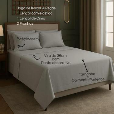 Imagem de Jogo de Lençol 4 Peças com VIRA Elegante - 400 Fios Macio Casal/Queen/