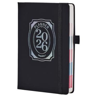 Imagem de Hopesky Agenda 2026 – 14,7 cm x 21 cm A5, agenda diária com papel grosso de 100 g/m2, uma página por dia, capa dura, abas mensais, bolso interno, alça para caneta, fecho elástico (preto)