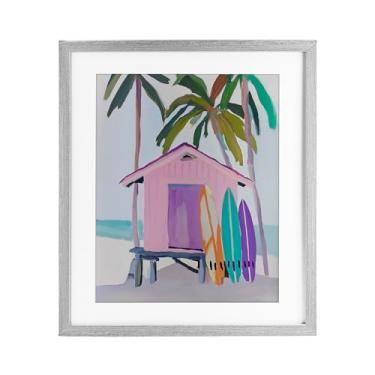 Imagem de Stupell Industries Cabana de praia rosa e quadros brilhantes impressão emoldurada cinza sob vidro, design por Sisi e Seb, 21 x 17