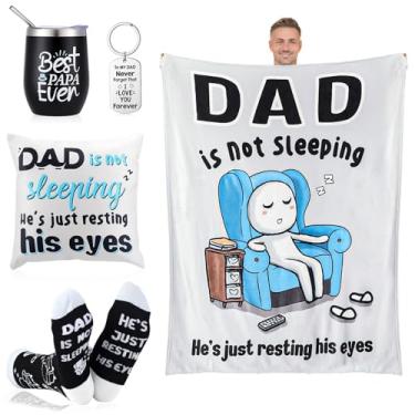 Imagem de Patelai 5 peças de presentes de Natal para pai, homens, presentes de Natal para pais de filha e filho, inclui cobertor de papai, capa de almofada com bolso, copos inoxidáveis, chaveiro, meias para pai