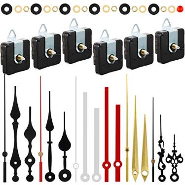 Imagem de 6 peças de substituição de mecanismo de movimento de quartzo de alto torque com 6 pares de ponteiros de relógio diferentes, operados por pilhas, faça você mesmo, eixo longo, peças de reparo, kits de