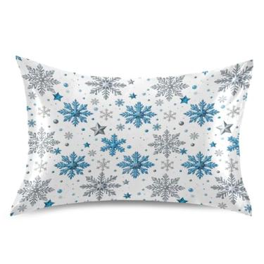 Imagem de Gredecor Fronha de cetim de Natal inverno king size prata azul glitter flocos de neve fronhas de almofada de seda para casa sofá quarto 50 x 76 cm