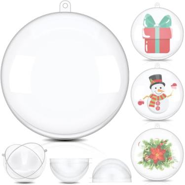 Imagem de Jenaai 4 peças de 156 mm bola de enfeites de Natal transparentes preenchíveis grandes bolas de acrílico de plástico transparente enfeites de Natal para artesanato, decoração de festa de casamento faça