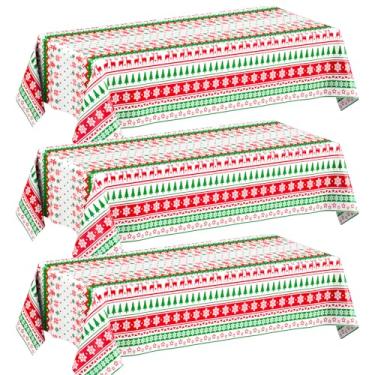 Imagem de Oudain Pacote com 3 toalhas de mesa descartáveis de Natal com 4 toalhas de mesa de bolinhas vermelhas e verdes retangulares para decoração de festa de Natal, 277 x 137 cm (vermelho, verde, neve)