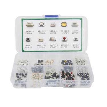 Imagem de 250 peças/1 conjunto de 10 tipos de controle remoto para carro, tablet, interruptor de botão ativo, teclas de carro, botão de toque, microinterruptor com caixa WWECCQIJ